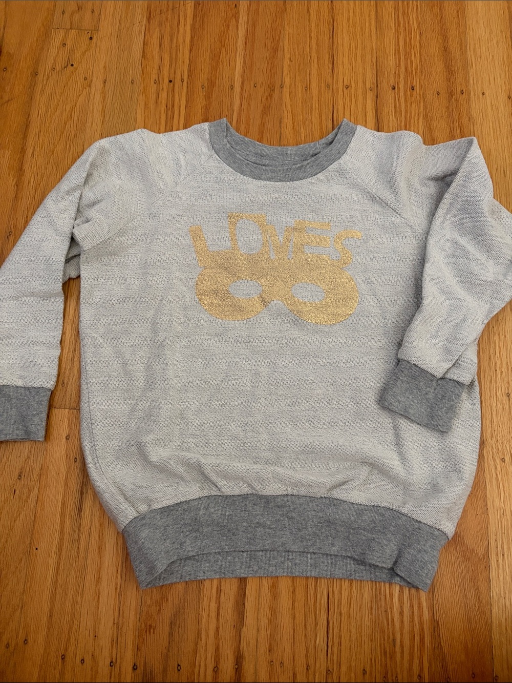 Beau Loves Kids Gray Sweatshirt with Gold 'Love' Mask Graphic